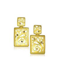 Alex Soldier Metallic 18kt Gold & Champagne Diamonds Ornament Earrings With Contrast Texture