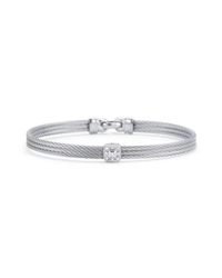 Alor - Gray Stainless Steel & White Gold Classique Single Square Diamond Bangle - Lyst