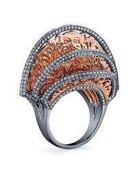 Bochic - Metallic Oriental Pink Gold And Diamond Fan Ring - Lyst