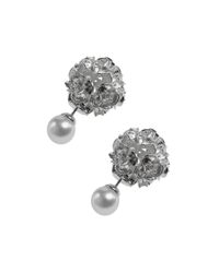 CZ by Kenneth Jay Lane - Metallic Floral Double Pearl Earrings - Lyst