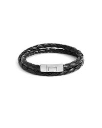Tateossian - Silver & Black Leather Double Wrap Scoubidou Bracelet | - Lyst