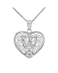QP Jewellers - Metallic Cz Filigree Heart Letter M Necklace Sterling Silver - Lyst