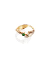 Jane North - Multicolor Sway In Love Engagement Ring In 18kt Yellow Gold With Emerald And Diamonds - Lyst
