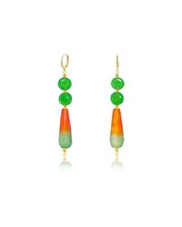 Regenz - Green Duality Fire Agate & Jade Drop 10kt Gold Earrings - Lyst