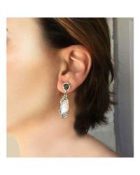 Arya Esha - Black Diana Rainbow Moonstone Earrings With Emerald Accent - Lyst