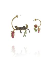 Amanda Coleman - Multicolor 22kt Gold Plated Asymmetric Reclining Leopard Earrings With Flower - Lyst