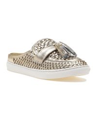 J/Slides - Metallic Carissa Platino Leather Slide - Lyst