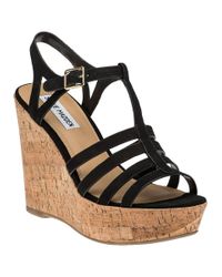 Steve Madden - Black Nalla Leather Wedge Sandals - Lyst