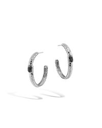 John Hardy | Metallic Classic Chain Hammered Medium Hoop Earring, Black Sapphire | Lyst