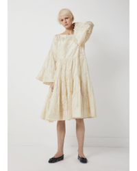 Péro White Silk Long Sleeve Tiered Dress