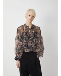 Péro Blue Linen Silk Floral Blouse