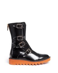 Stella McCartney | Black 'odette' Eco Patent Leather Buckle Boots | Lyst
