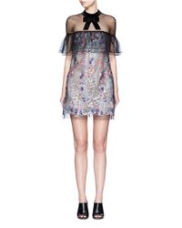 Self-Portrait - Blue Floral Vine Mini Dress - Lyst