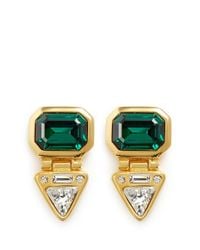Kenneth Jay Lane | Green Glass Crystal Gold Plated Clip Earrings | Lyst