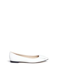 Pedder Red | White 'jamie' Enamel Plaque Patent Leather Skimmer Flats | Lyst
