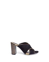 Rene Caovilla | Black Faux Pearl And Strass Embellished Heel Suede Mules | Lyst