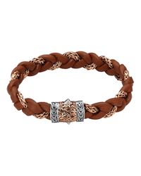 John Hardy | Brown Men's Bronze Classic Chain Woven Leather Bracelet for Men | Lyst