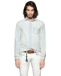 DIESEL | Blue Bleached Light Cotton Denim Shirt for Men | Lyst