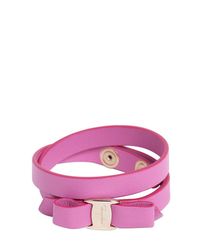 Ferragamo | Purple Double Wrap Leather Bracelet | Lyst