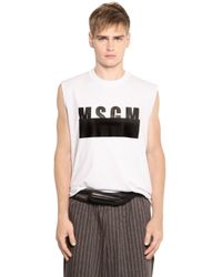 MSGM | White Logo Cotton Jersey Sleeveless T-shirt for Men | Lyst