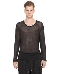 Balmain | Black Mesh Cotton & Linen Long Sleeve T-shirt for Men | Lyst