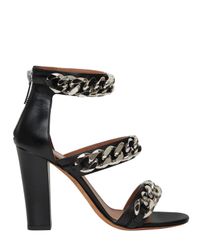 Givenchy | Black 100mm Leather Chained Sandals | Lyst