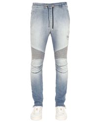 Balmain | Blue Biker Cotton Jersey Sweatpants for Men | Lyst