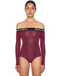 Palm Angels Purple Logo Band Off The Shoulder Bodysuit