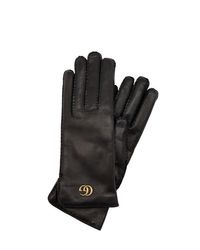 Gucci Gg Maya Embossed Leather Gloves in Black - Lyst