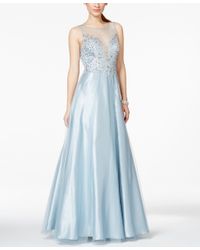 betsy and adam embellished chiffon illusion gown