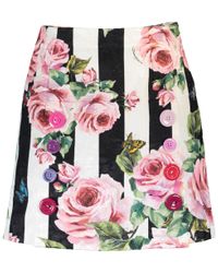 Dolce & Gabbana Pink Stripe And Rose Print Skirt