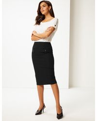 Marks & Spencer Black Cotton Rich Zip Detail Skirt