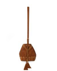Saint Laurent | Brown Small Y Studs Suede Bucket Bag | Lyst