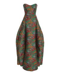 Zac Posen Green Wildflower Jacquard Gown