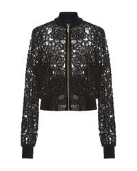 Elie Saab | Black Flower Embroidered Bomber Jacket | Lyst