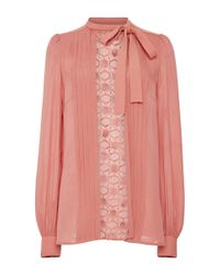 Elie Saab | Pink Crepe Cady And Lace Long Sleeve Shirt | Lyst