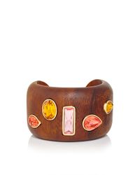 Oscar de la Renta | Orange Crystal & Wood Bracelet | Lyst