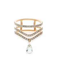 Diane Kordas | Triple Diamond Curved Band Ring With Green Prasiolite Drop | Lyst