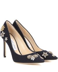 Jimmy Choo Blue Romy 100 Embellished Pumps