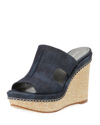 weitzman ponte wedge stuart sandal slide denim