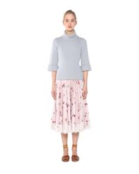 RED Valentino | Pink Pleated Bouquet Print Faille Skirt | Lyst
