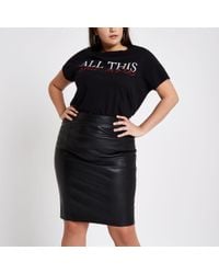 River Island Plus Black Faux Leather Pencil Skirt