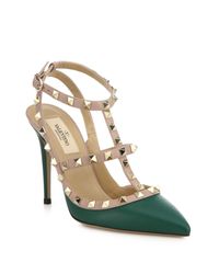 Valentino | Green Rockstud Two-tone Leather Pumps | Lyst