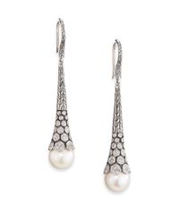 John Hardy | Metallic Dot 10.5mm White Pearl, Diamond & Sterling Silver Pendant Drop Earrings | Lyst