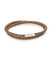 Tateossian | Brown Scoubidou Leather & Sterling Silver Braided Double-wrap Bracelet for Men | Lyst