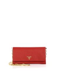 Prada | Red Saffiano Leather Chain Wallet | Lyst