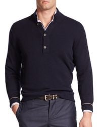 Brunello Cucinelli | Black Splitneck Cashmere Sweater for Men | Lyst