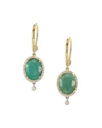 Meira T | Metallic Emerald, Diamond, 14k Yellow Gold, 14k White Gold & Silver Oval Charm Drop Earrings | Lyst