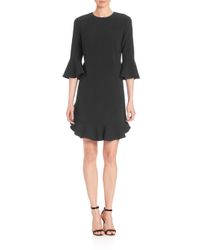 Teri Jon | Black Bell Sleeve Ruffle-hem Dress | Lyst
