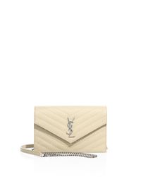 Saint Laurent | Natural Small Monogram Mattelasse Leather Chain Wallet | Lyst